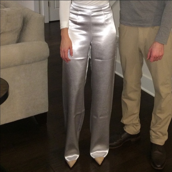 Classy silver, high waist, wide leg pants - Picture 2 of 3